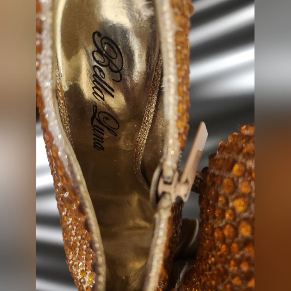 Gold Rhinestone Platform Heels - Picture 2 of 4